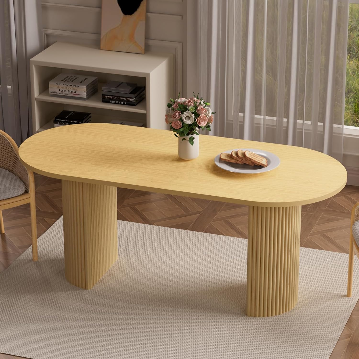 70.8In Dining Table for 6 8 10, Modern Farmhouse Oval Kitchen Table with - B0DW3XX58R
