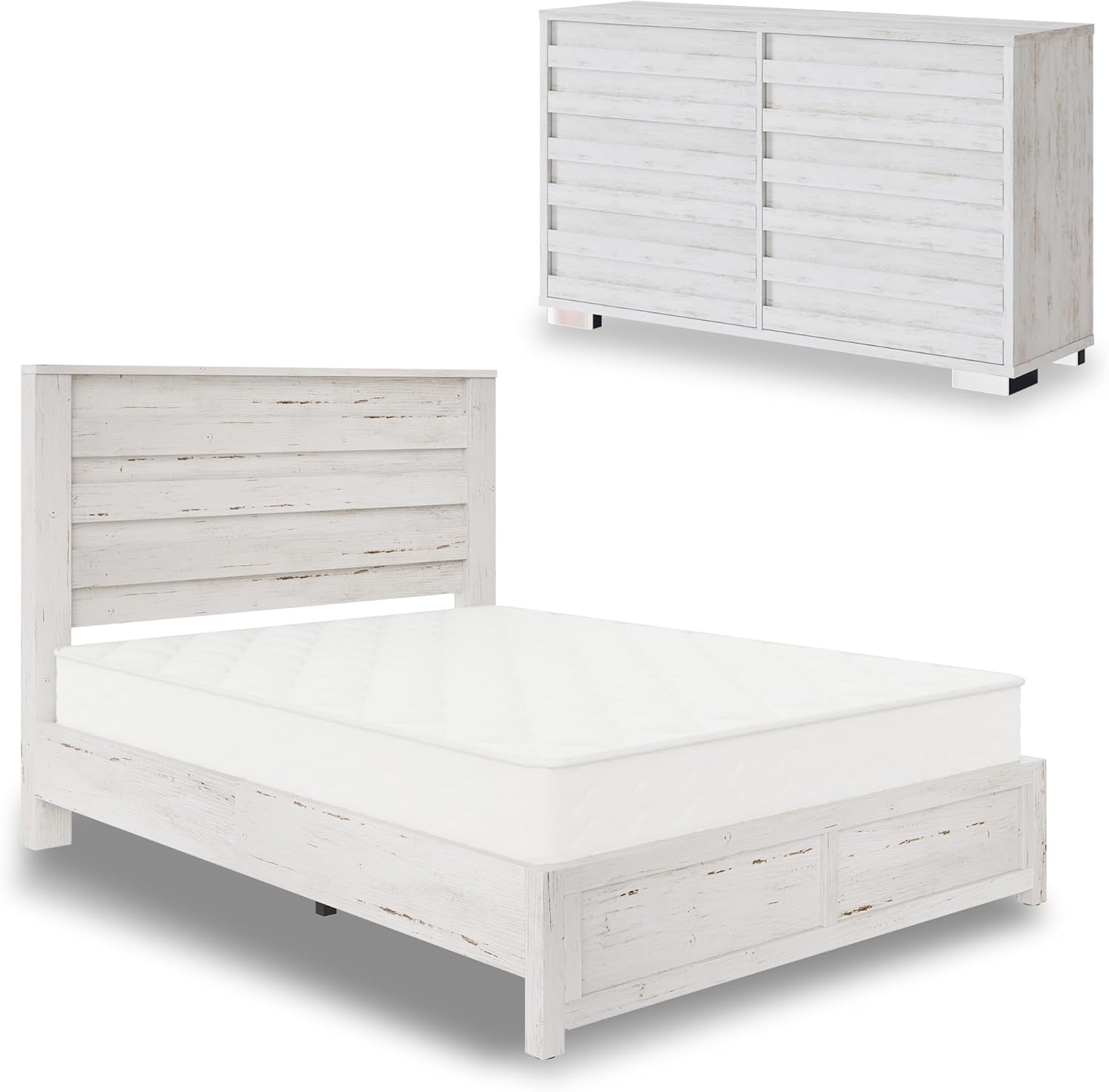 AMERLIFE 2-Piece Farmhouse Bedroom Set, Queen Size Bed Frame and 6 Drawer Dresser, - B0DSJFRBMC