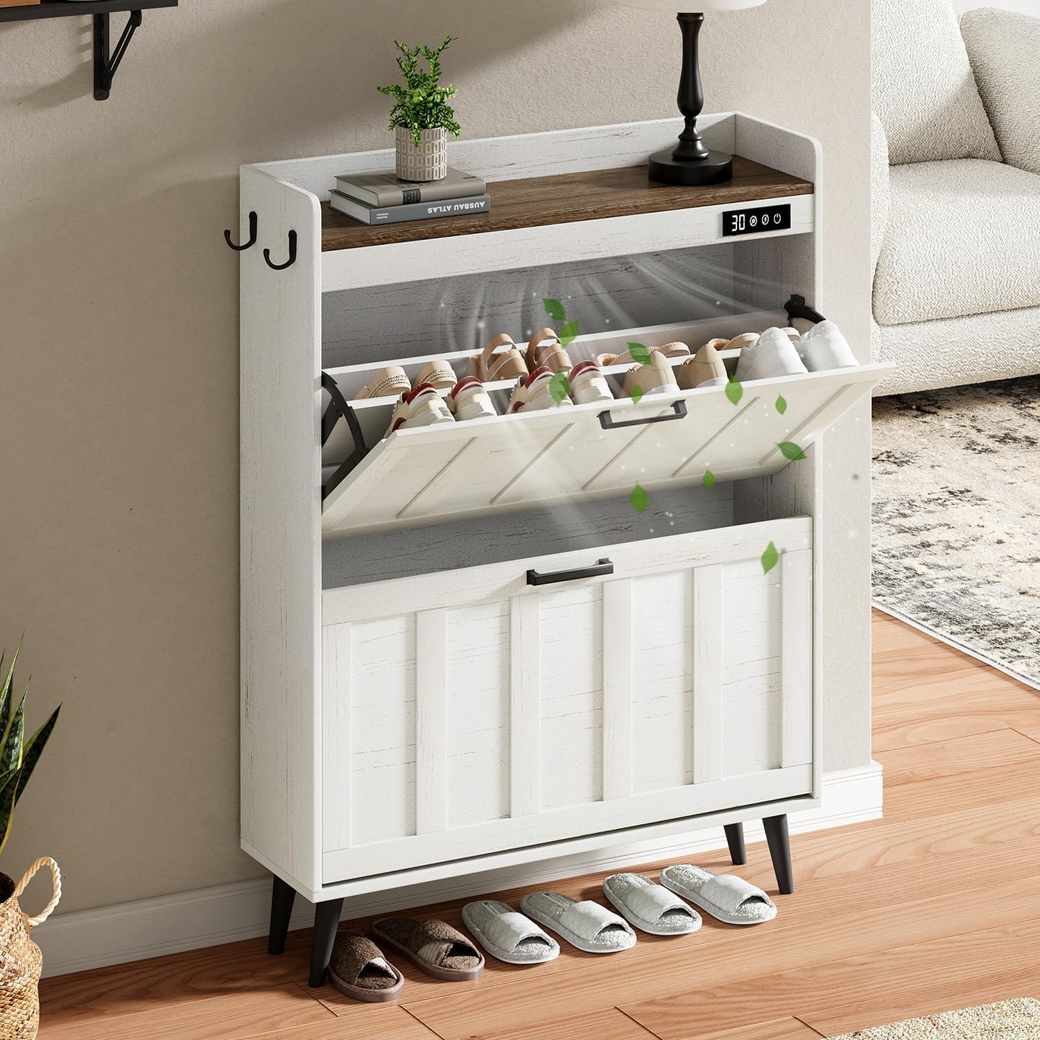 ChooChoo Shoe Storage Cabinet with 2 Flip Drawers, Deodorizing Shoe Organizer Storage for - B0DRJQNKX4