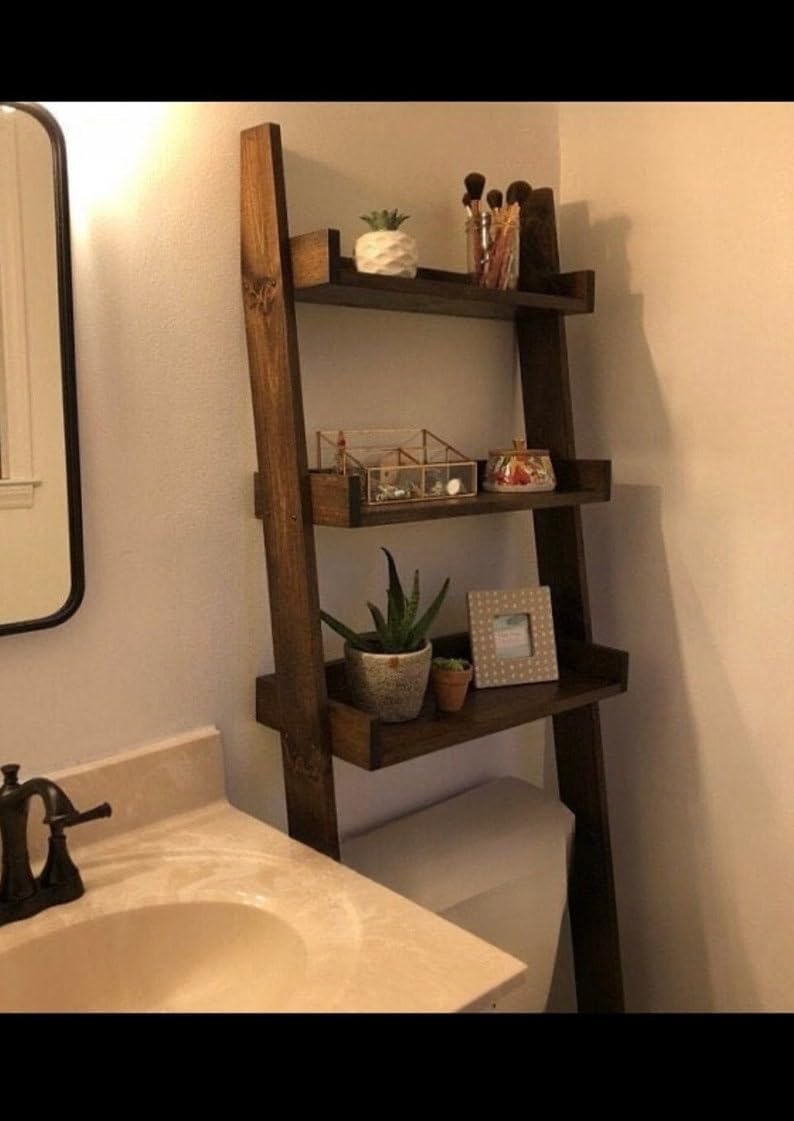 Over The Toilet Ladder Shelf, Bathroom Organizer, Leaning Ladder Shelf - B0DWWFYBDN