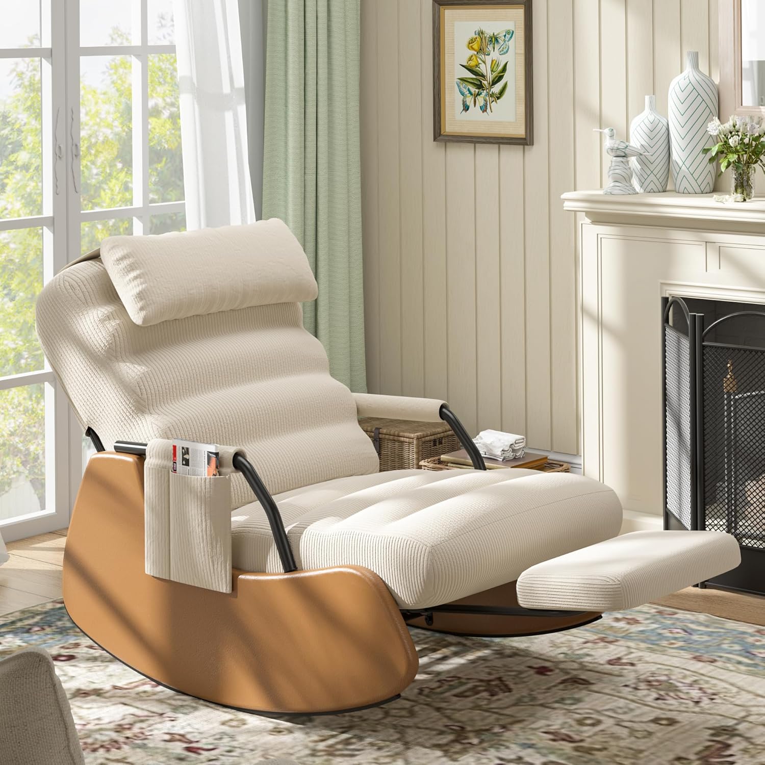 Polar Aurora Nursery Rocking Chairs with Soft Seat and Headrest,Corduroy Fabric Accent Chair - B0DWX25WC3