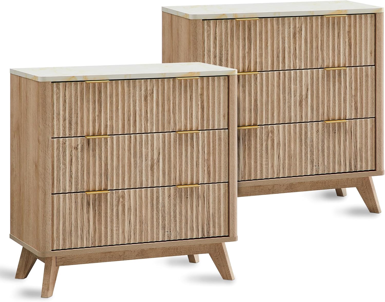 T4TREAM 32" Tall Fluted Nightstand Set of 2, Modern Side Table with Faux - B0DTTVQC8T