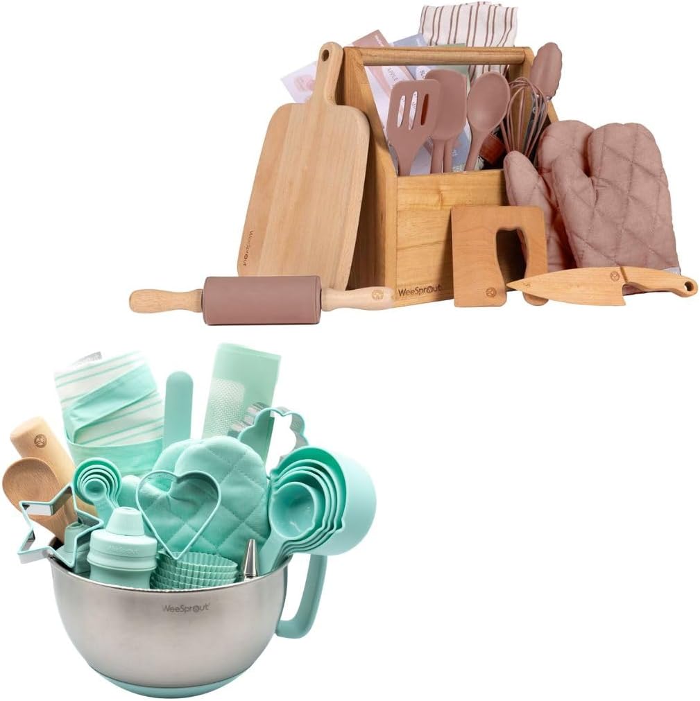 WeeSprout Cooking and Baking Kit Bundle for Kids - Child-Sized Utensils & Accessories - B0DSTD6PVH