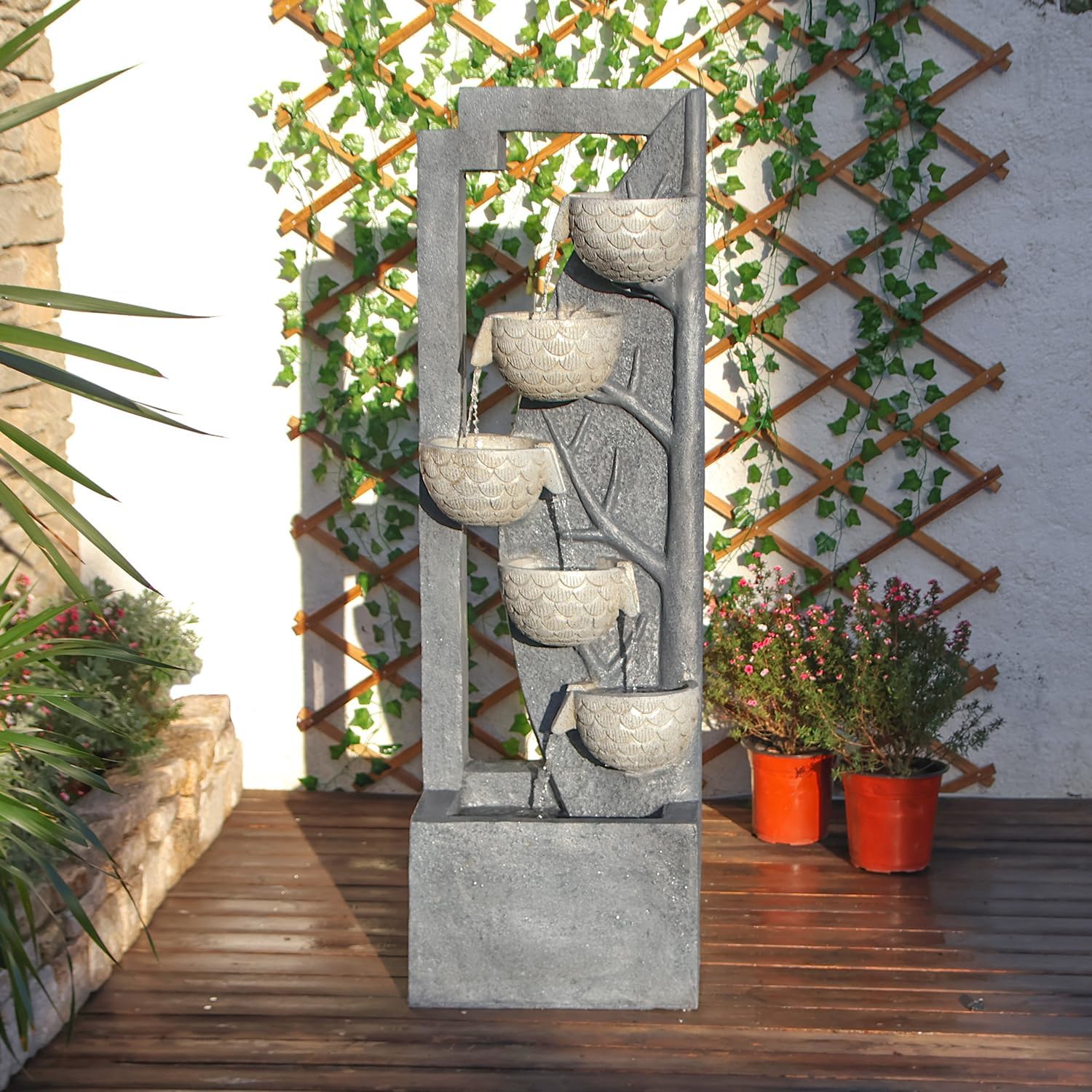 49.61’’H Waterfall Garden Fountain Outdoor 6-Tiered Modern Floor Standing Water Fall Fountains Indoor - B0F1MYZZVL