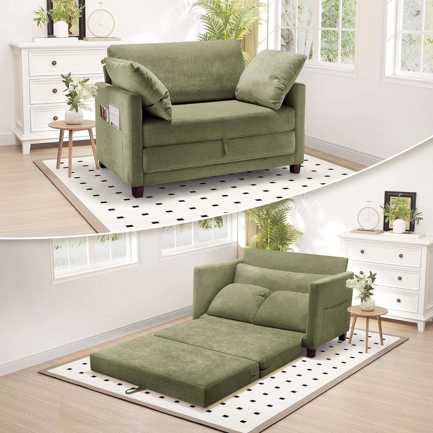 51" Convertible Sofa Bed, 2-in-1 Folding Sofa Bed with 2 Pillow for Small - B0F183GG3Q