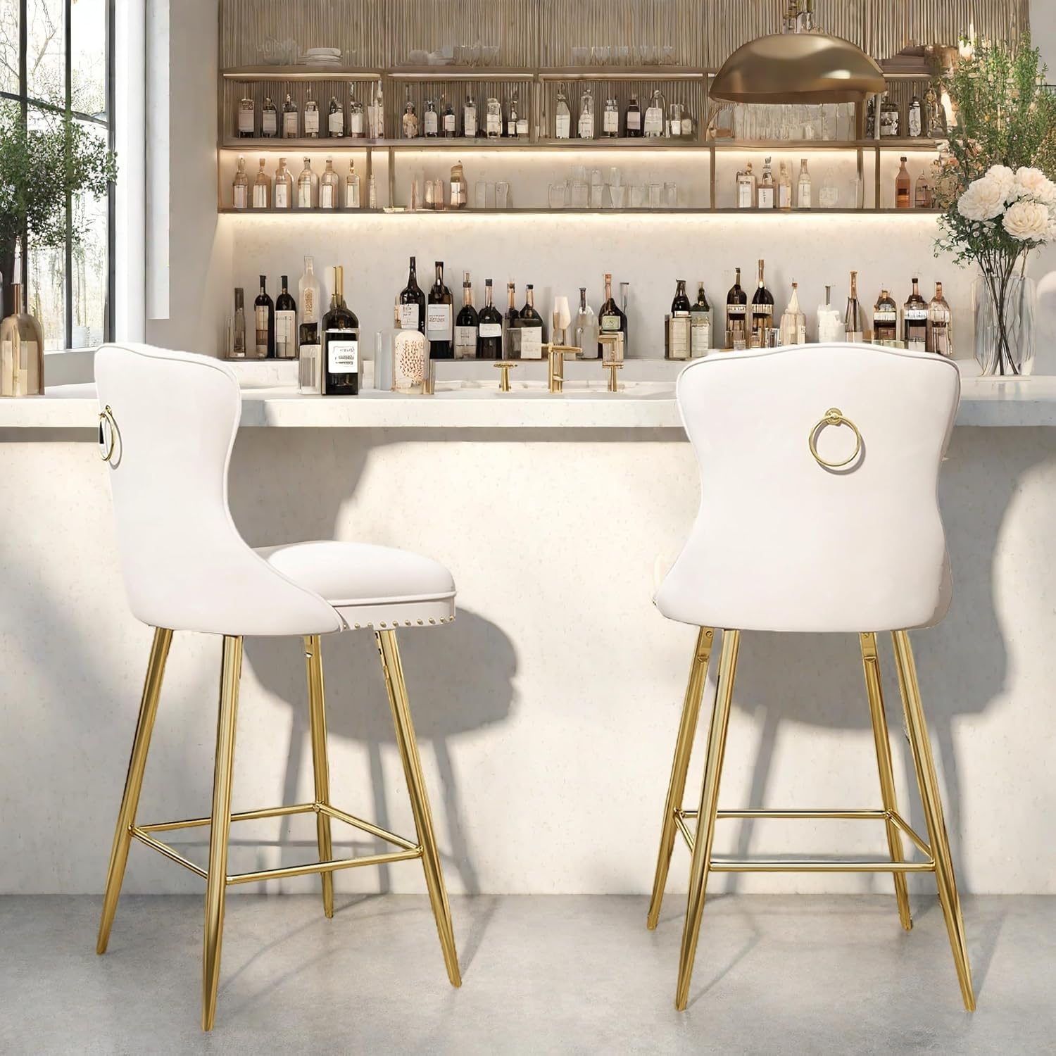 Bar Stools Set of 2, Modern Counter Height BarStools with Metal Legs & - B0F24KN8NZ