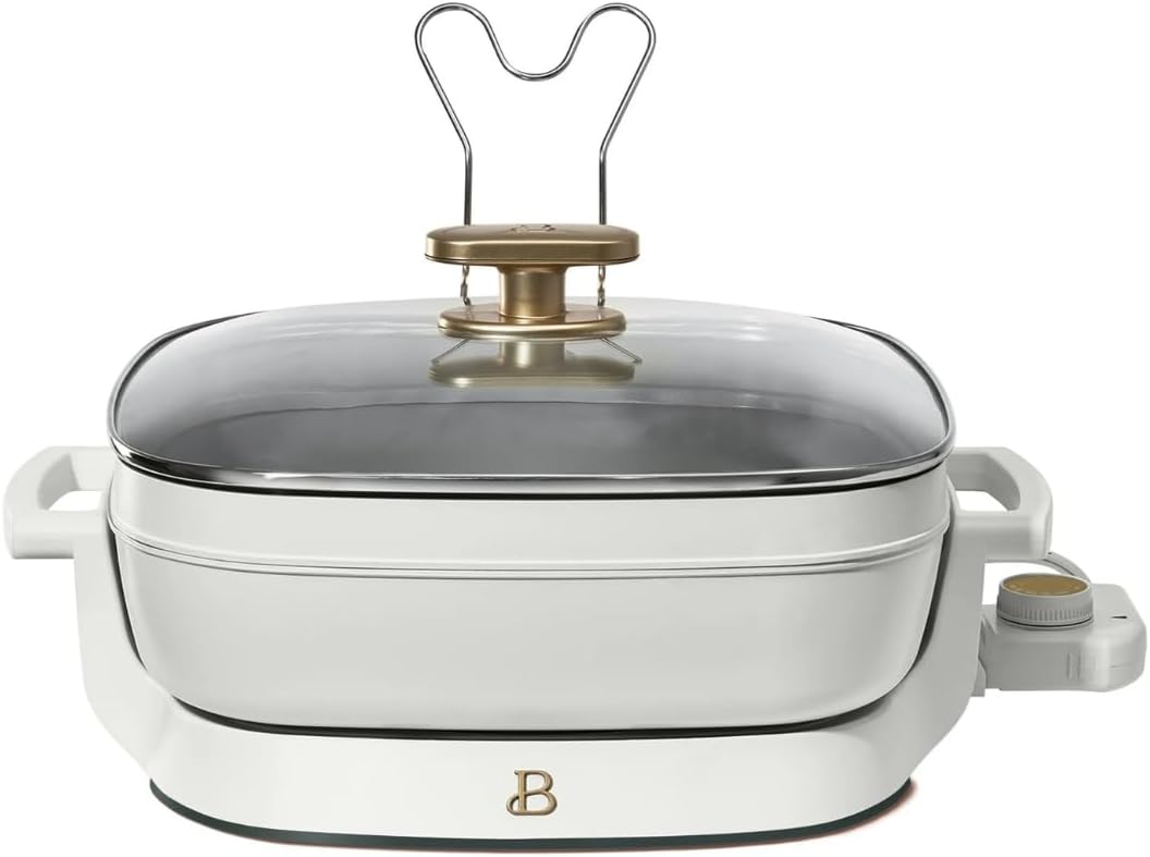Beautiful 5-in-1 Electric Skillet, Expandable Up to 7 Qt, with Glass Lid, Non-Stick - B0DX9FNKCP