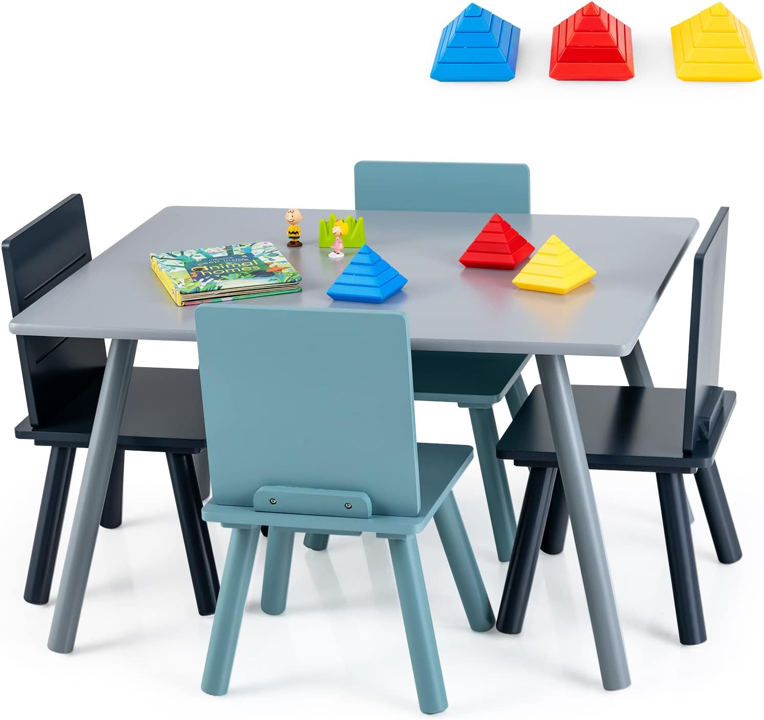 Costzon Kids Table and Chairs, 5 Pieces Desk Set with Toys Bricks for - B0F13CFLCD