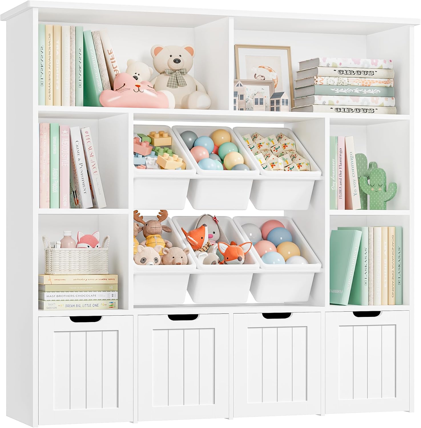 FINETONES Toy Storage Organizer with 6 Toy Bins, Toy Organizer Kids Bookshelf with - B0F13K76JP