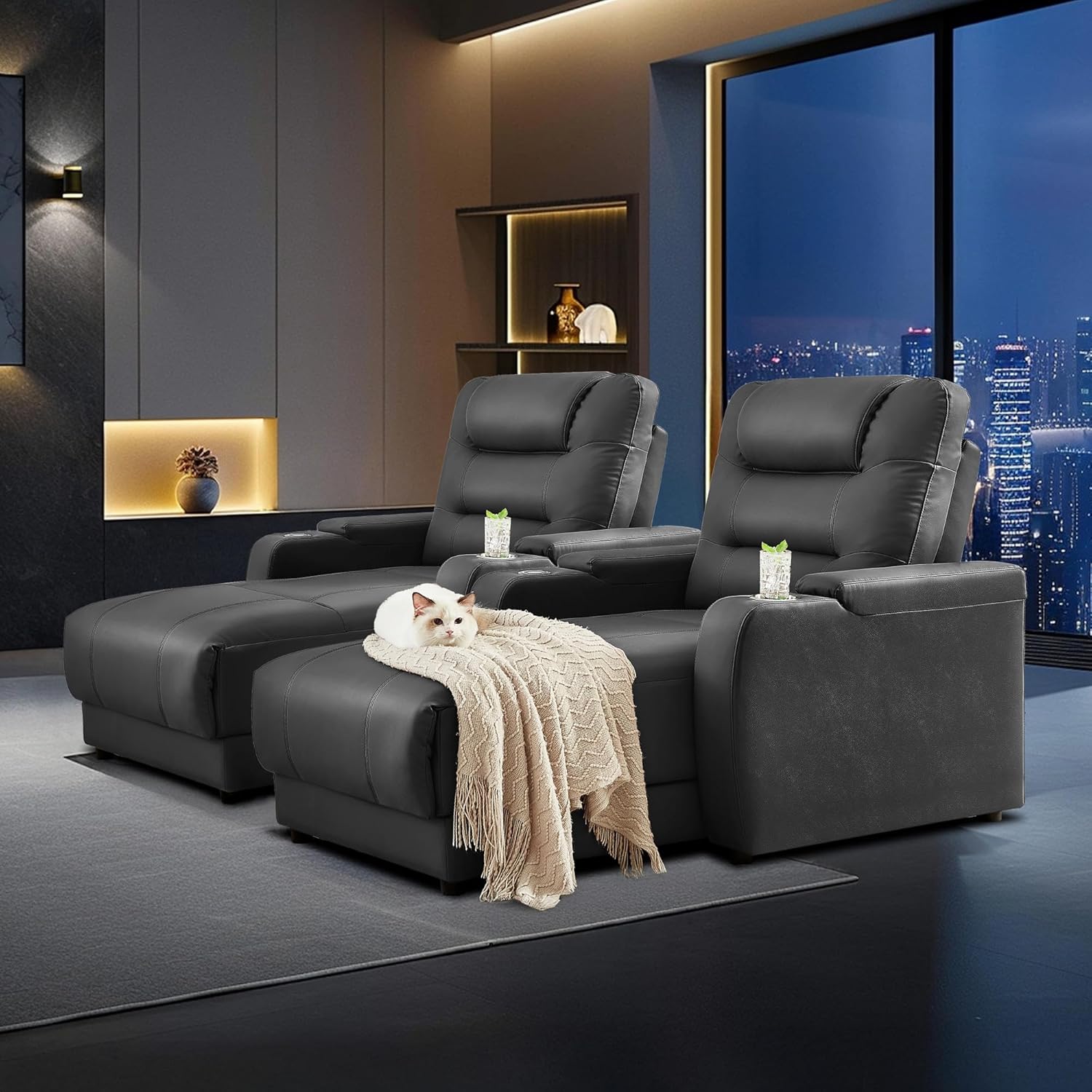 Home Theater Seating,Leather Recliner Chair,Theater Seating,Comfy Power Recliner Chair,Loveseat Recliner Sofa for Living - B0DYDXVZ3D