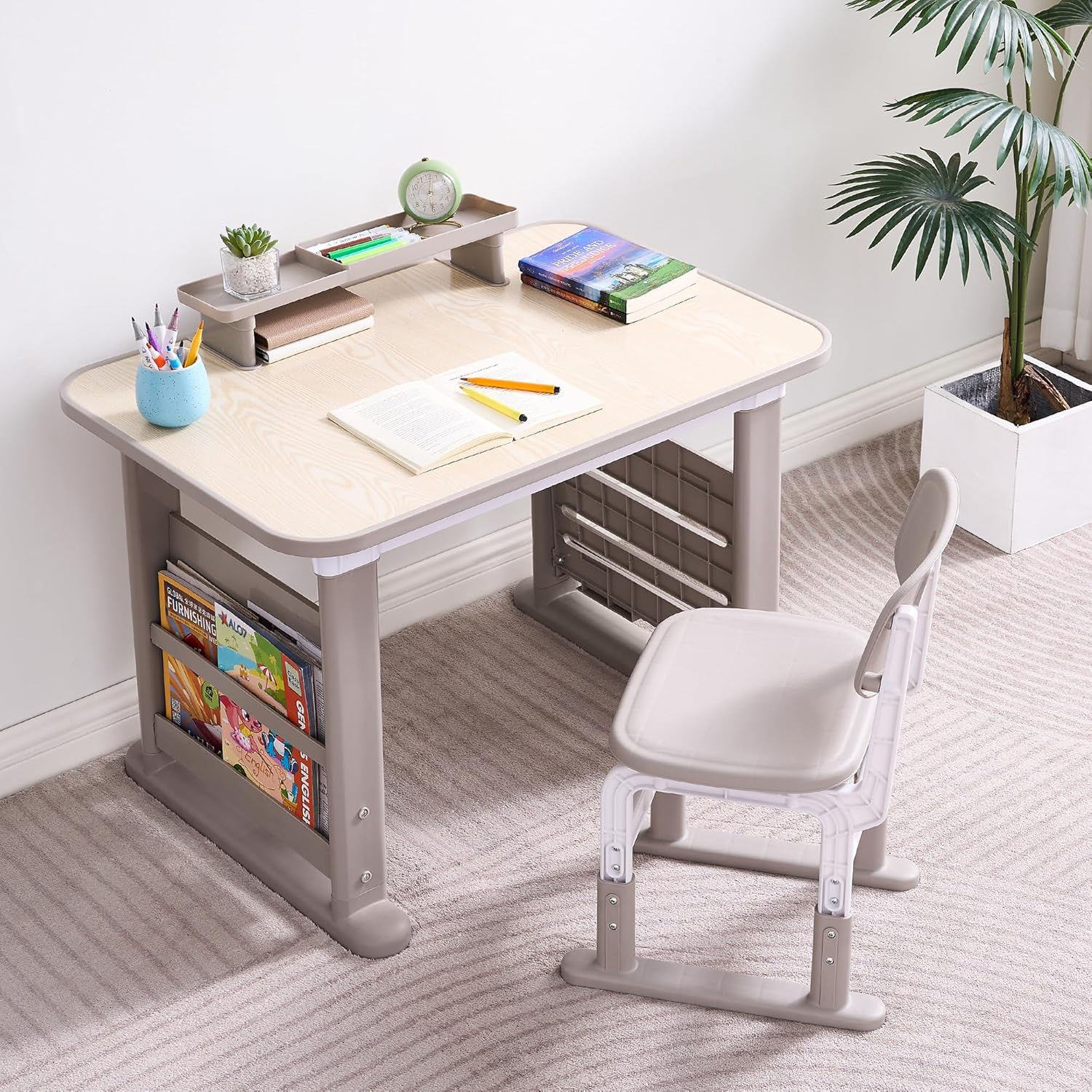 Kids Desk and Chair Set, Height Adjustable Childrens Study Desk, Graffiti Table for - B0DZ66S862