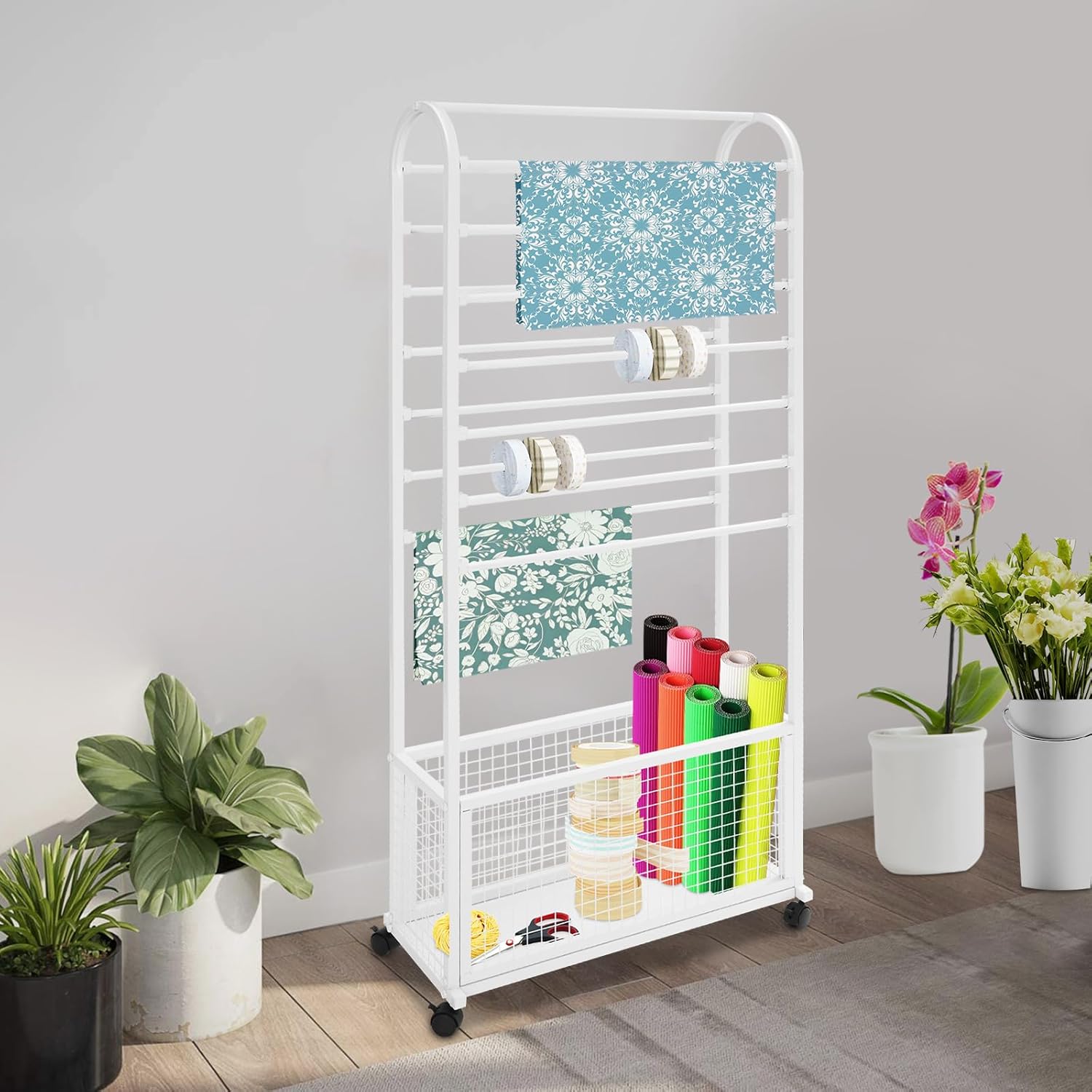 Ribbon Storage Organizer, Double-Sided Ribbon Organizer, Free Standing Flower Wrapping Paper Storage Shelf, - B0DXP4ZWTF