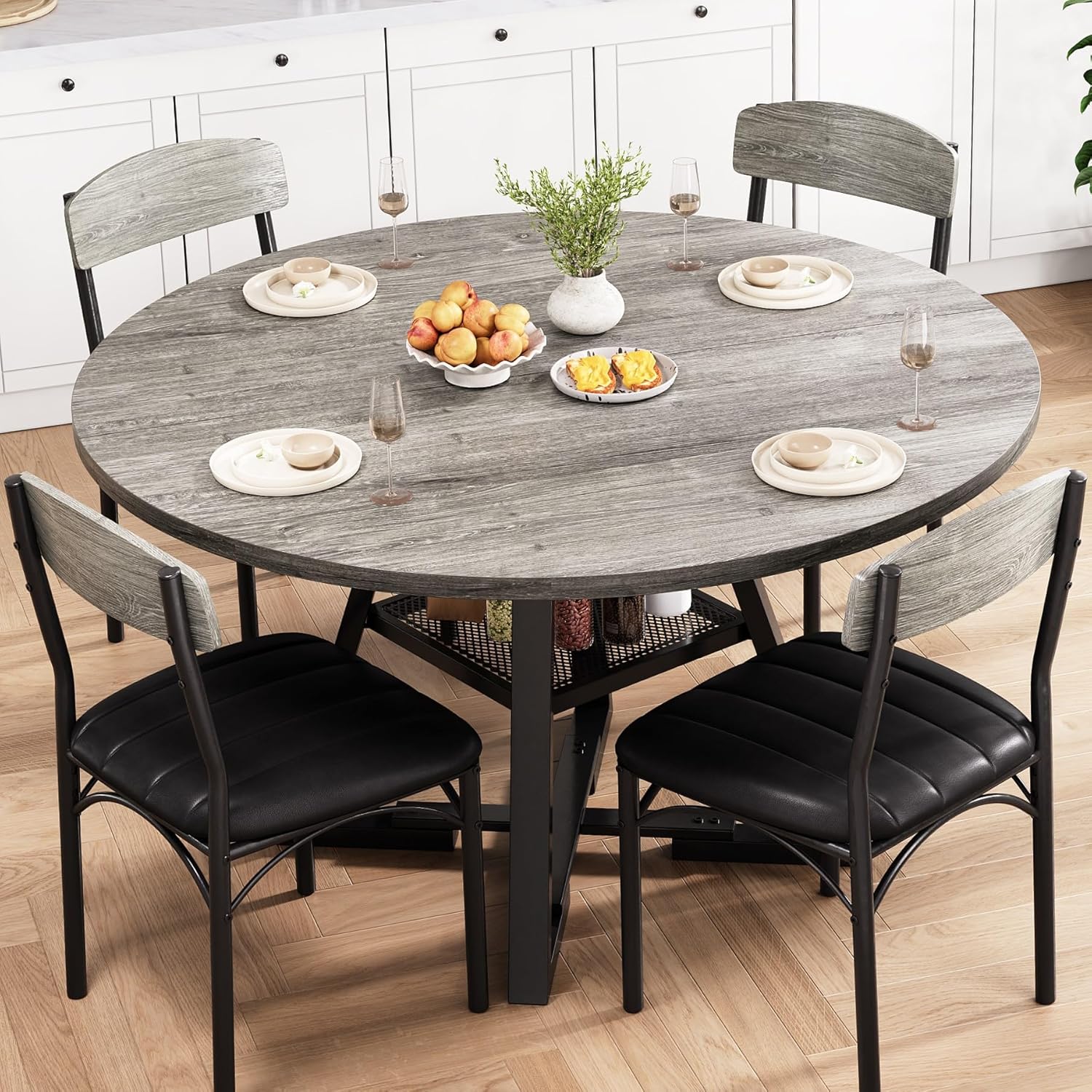 Round Dining Table Set for 4, Kitchen Table and Chairs for 4, Circle - B0F1YRSK96