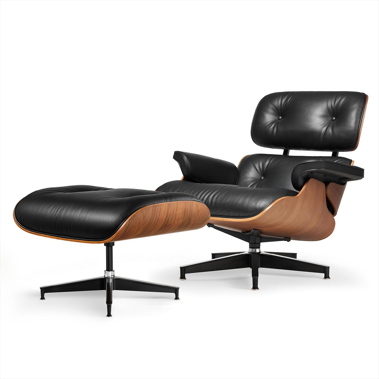Top Grain Leather Chaise Lounge Chair and Ottoman Classic Accent Chairs 360° Swivel - B0F1FBXX7C