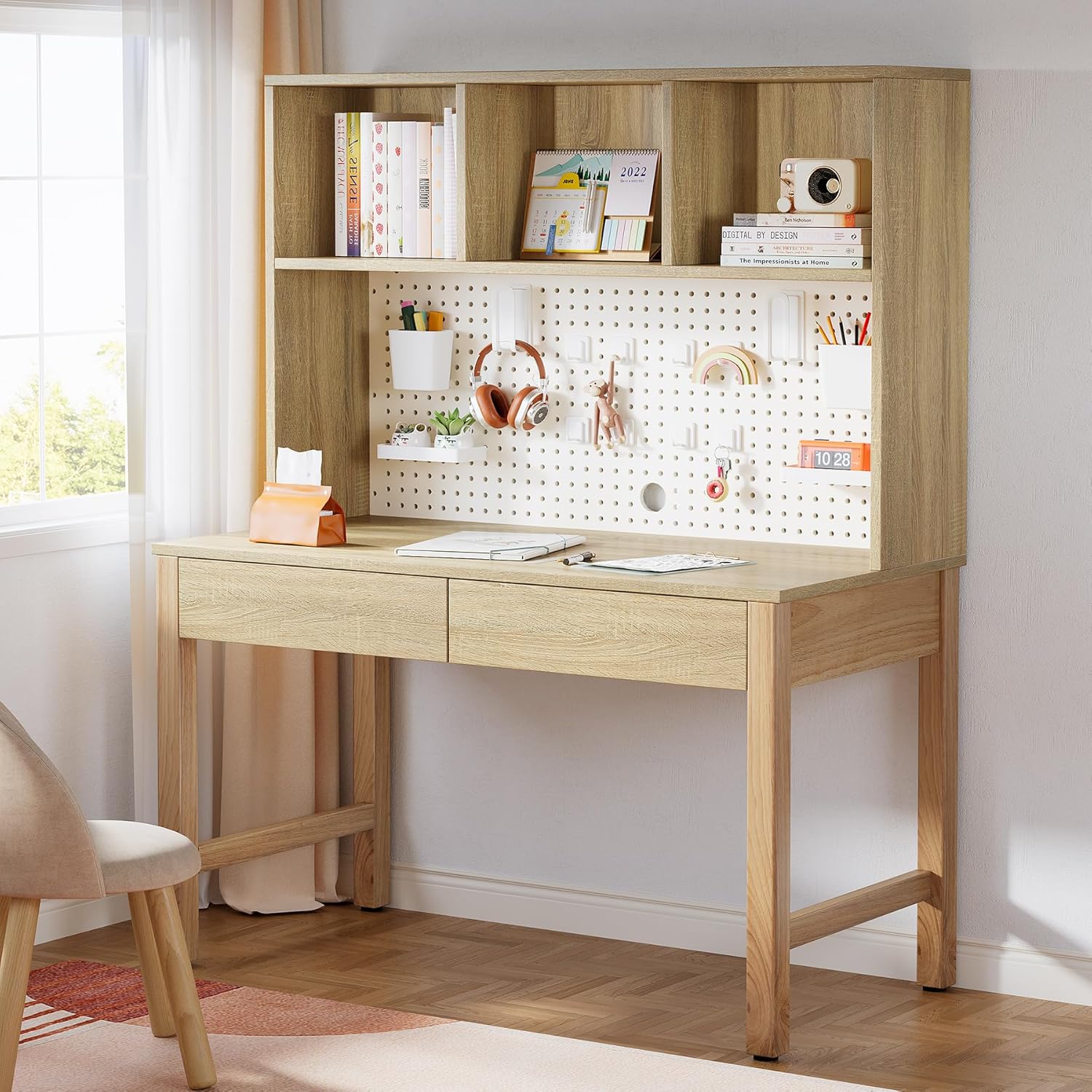 Tribesigns Kids Desk with Drawers & Hutch, Wooden Study Table with Shelves for - B0DYP9F2CQ